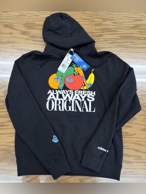 NEW Adidas Original Always Fresh Vegetable Graphic Black Pullover Hoodie S